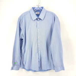 Duchamp London Mens XL Tailored Fit Blue Geometric Long Sleeve Button Down Shirt
